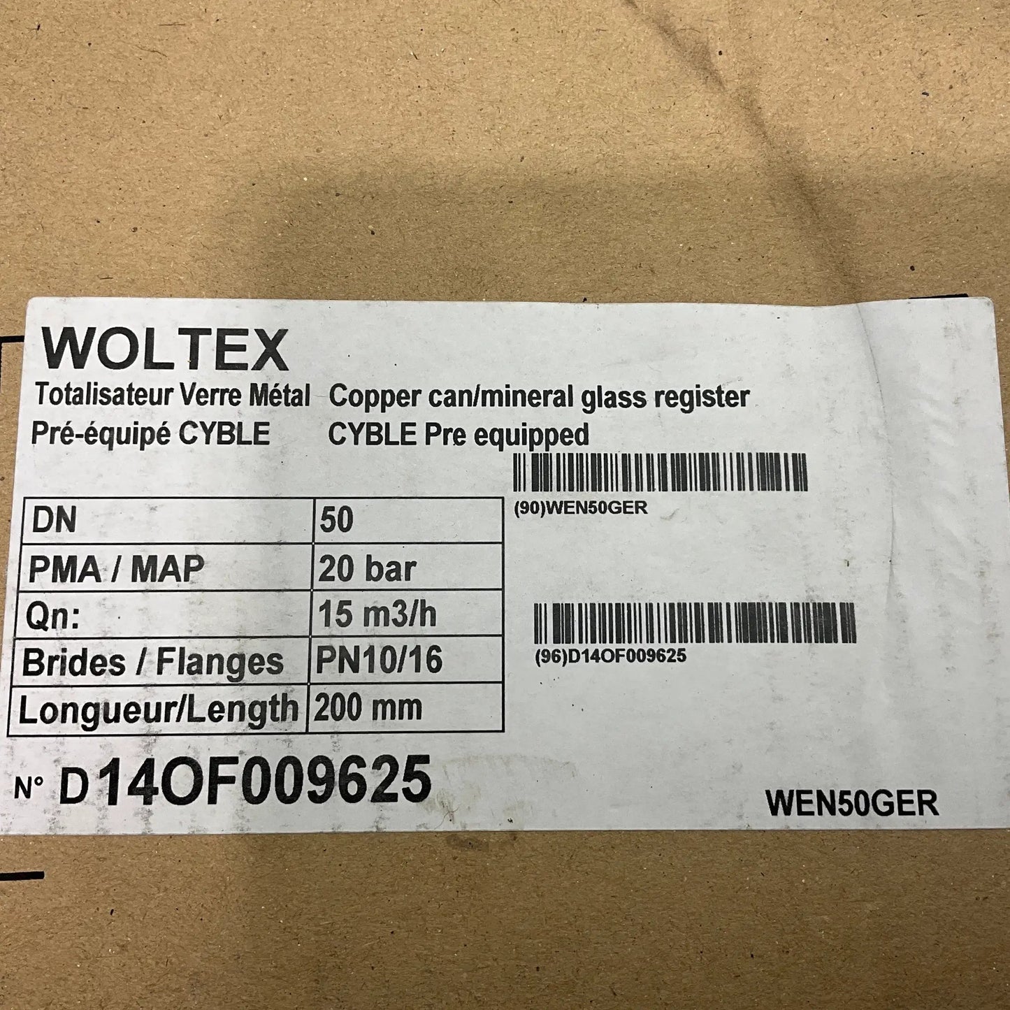 Woltmann Woltex WEN 50 Horizontal Water Meter-Horizontal Water Meter-Used Industrial Parts