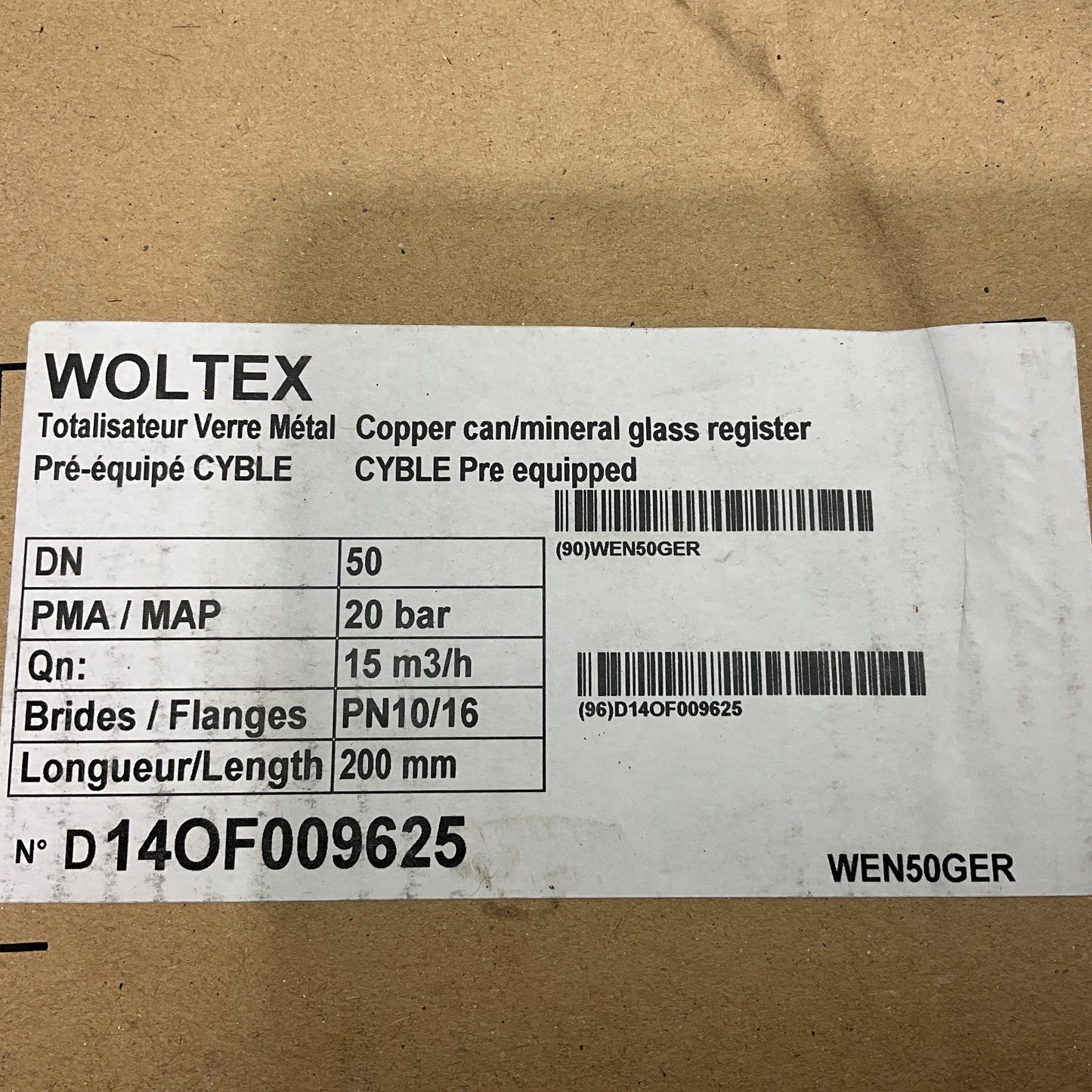 Woltmann Woltex WEN 50 Horizontal Water Meter-Horizontal Water Meter-Used Industrial Parts