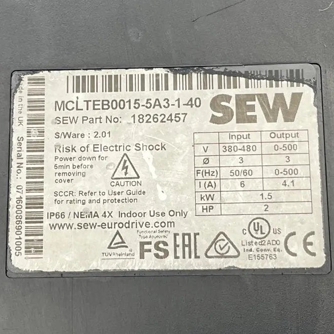 SEW Eurodrive Movitrac LTE-B+ Variable Speed Drive - MCLTEB0015-5A3-1-40-Used Industrial Parts
