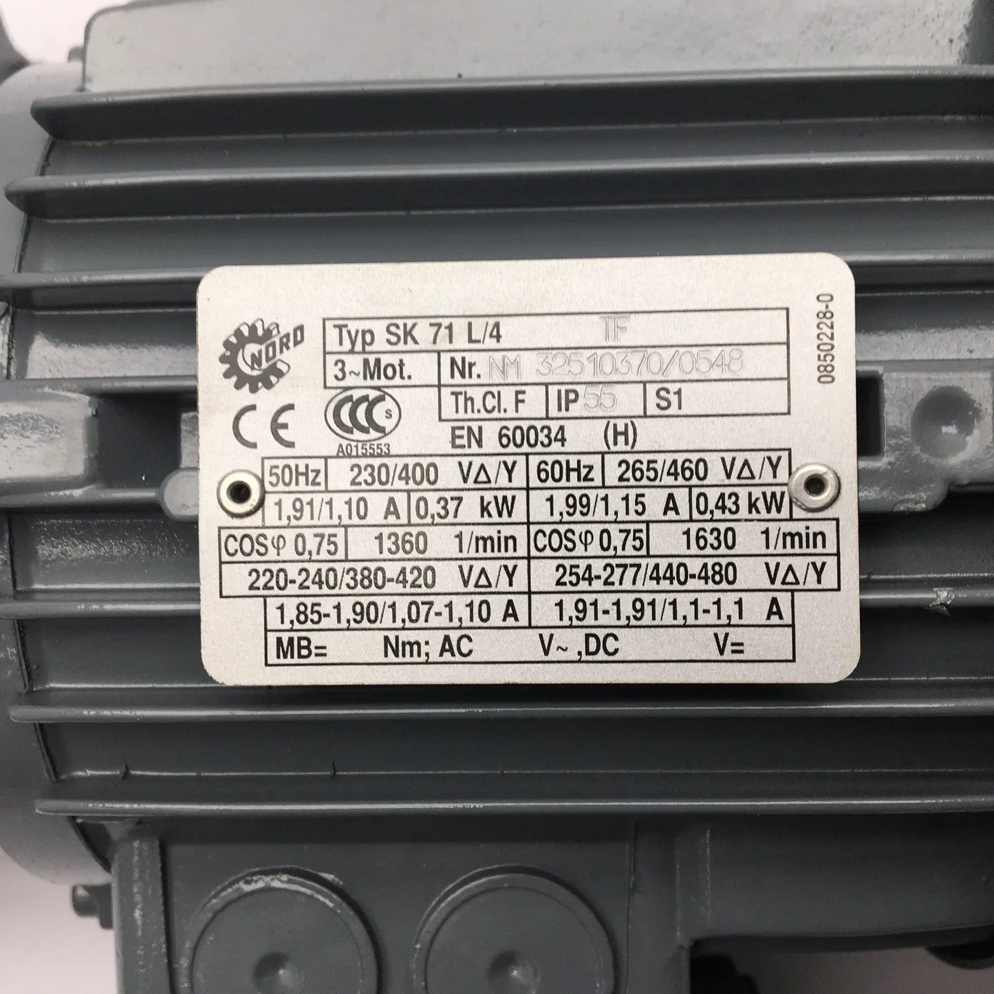 Nord Gear motor SK 71 L/4 TF-Electric Motors-Used Industrial Parts