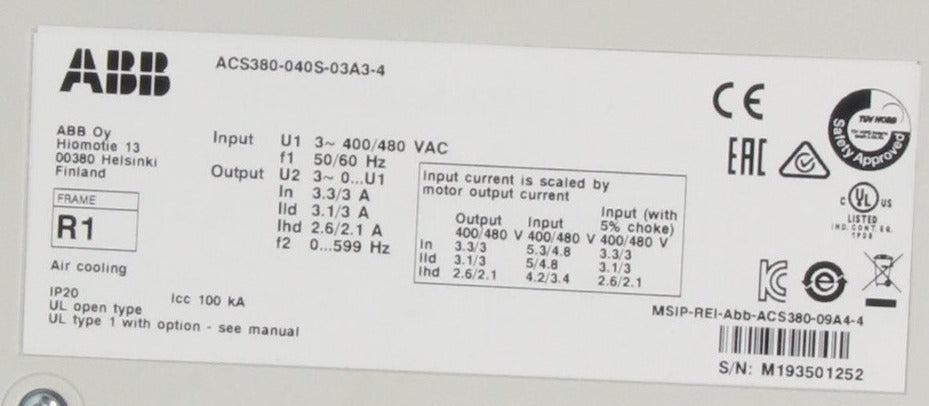 ABB ACS 380 040S 03A3 4 Inverter Drive-Inverter Drive-Used Industrial Parts