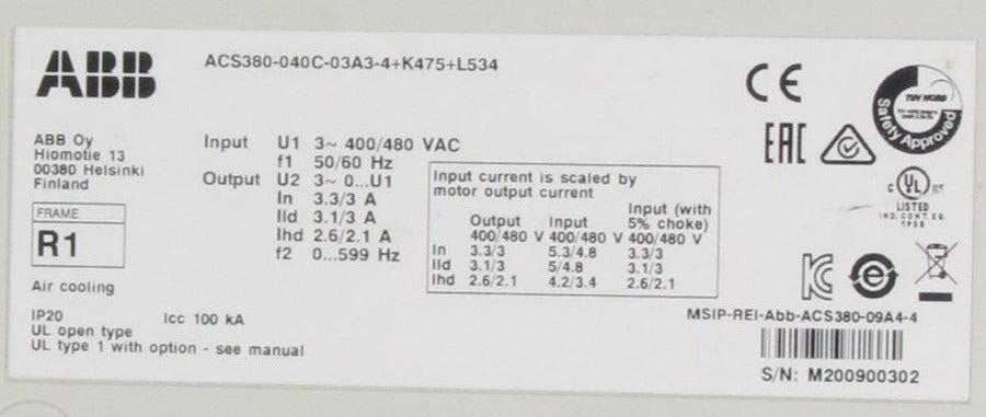 ABB ACS 380 040S 03A3 4 Inverter Drive - Used-Machinery Drive Module-Used Industrial Parts