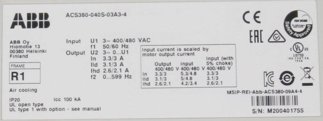 ABB ACS 380 040S 03A3 4 Machinery Drive Module-Machinery Drive Module-Used Industrial Parts