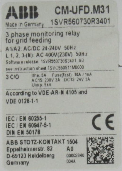 ABB CM-UFD.M31 3 Phase Monitoring Relay-3 Phase Monitoring Relay-Used Industrial Parts