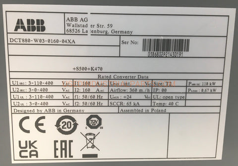 Image of ABB DCT880-W03-0160-04XA+S500+K470 Thyristor Power Controller-Thyristor Power Controller-EA-02-01-Used Industrial Parts