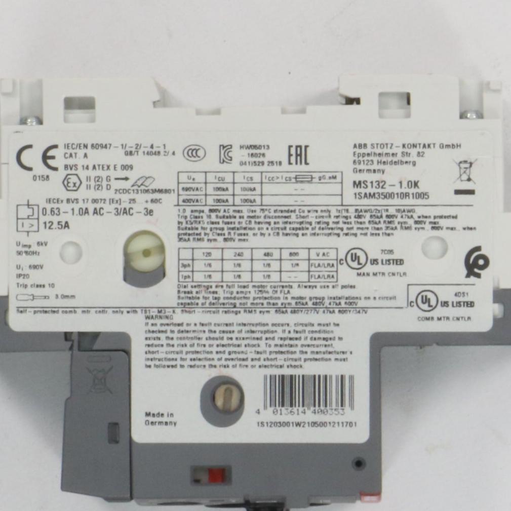 ABB MS132-1.0K Manual Motor Starter-Motor Starter-Used Industrial Parts