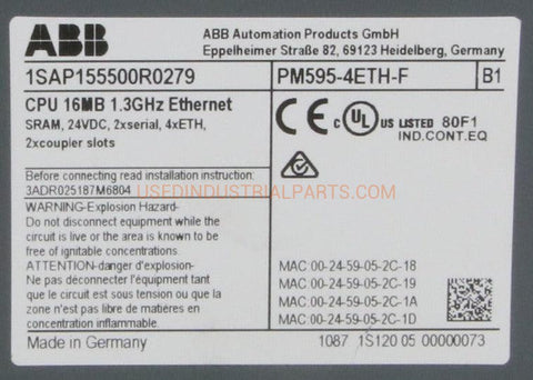 Image of ABB PM595-4ETH-F CPU Processor Module-CPU Module-AE-02-06-Used Industrial Parts