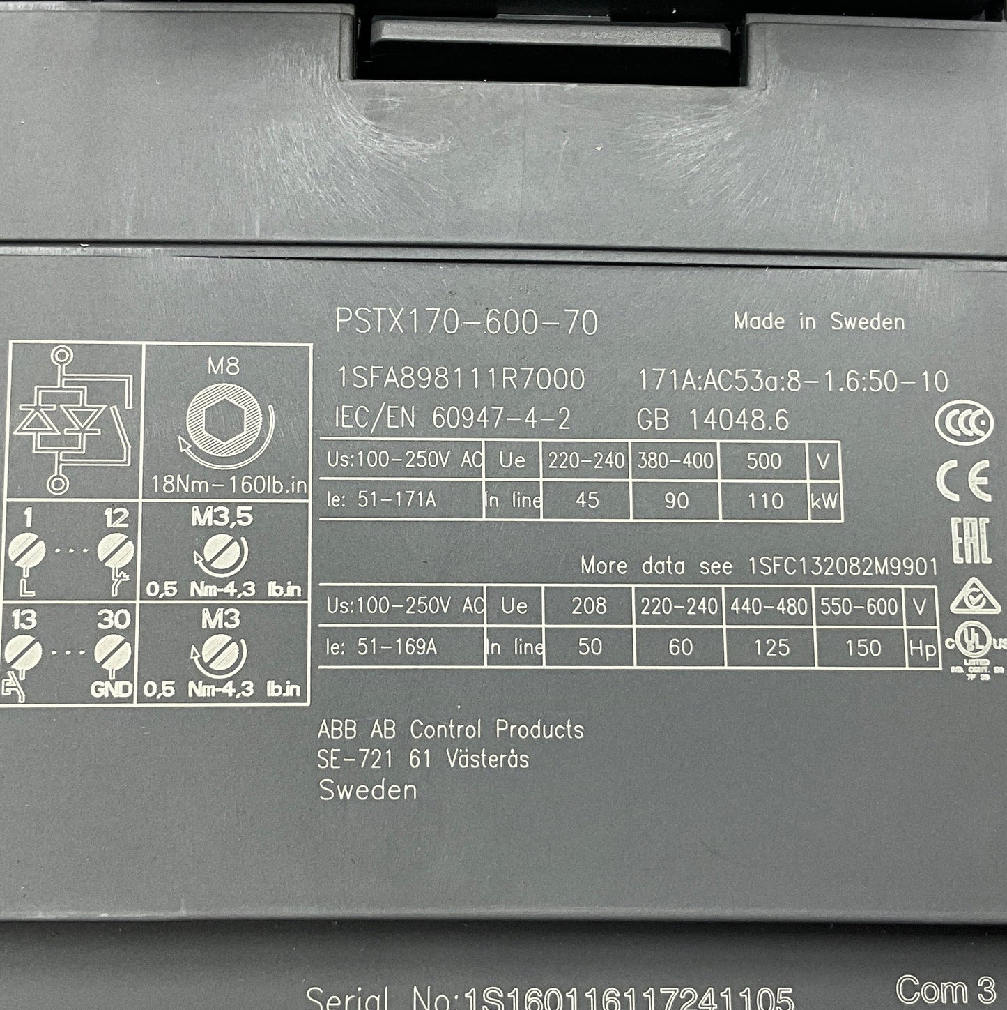 ABB PSTX170-600-70 Soft Starter with HMI Module-Soft Starter with HMI Module-Used Industrial Parts