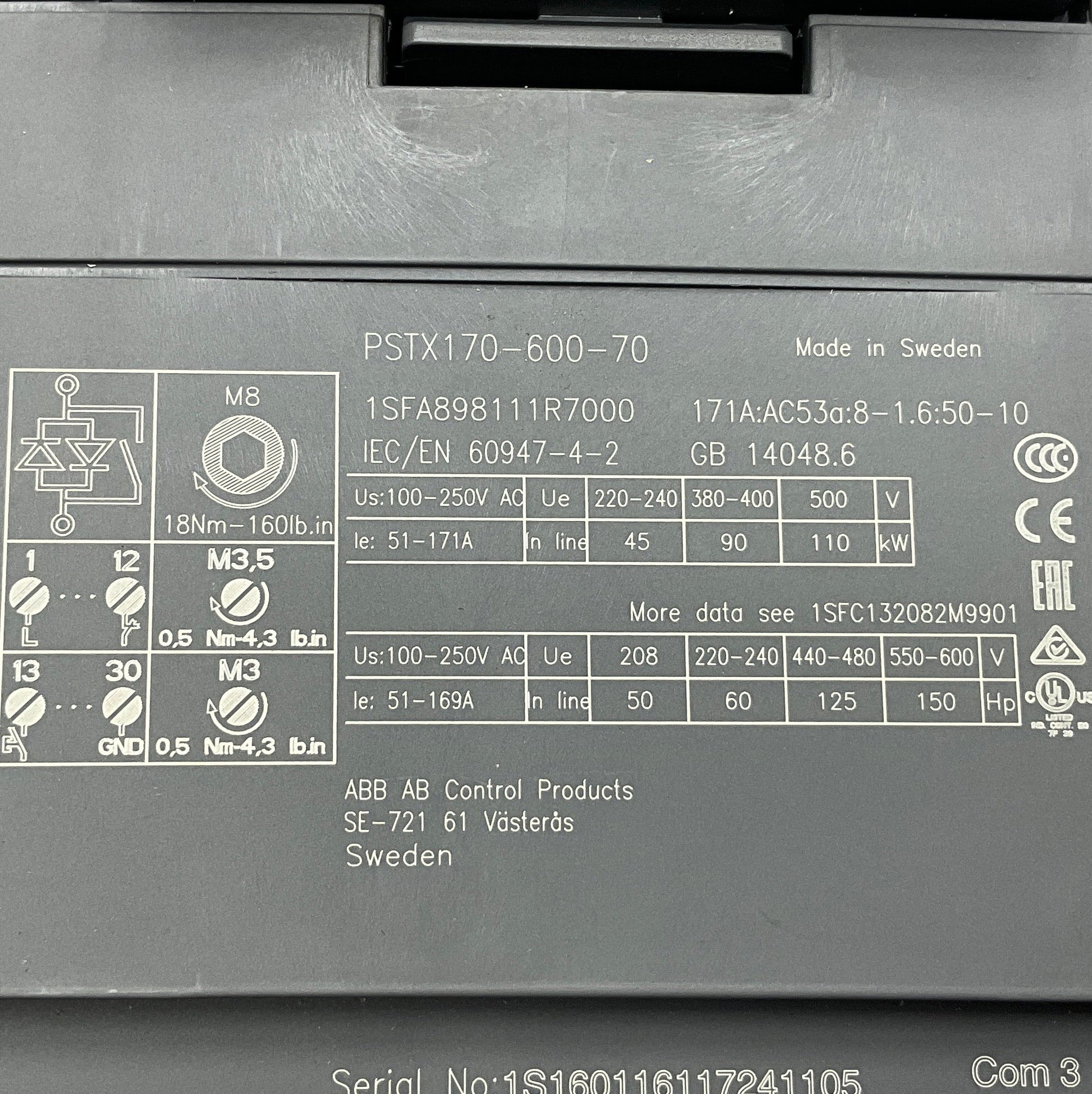 ABB PSTX170-600-70 Soft Starter with HMI Module-Soft Starter with HMI Module-Used Industrial Parts