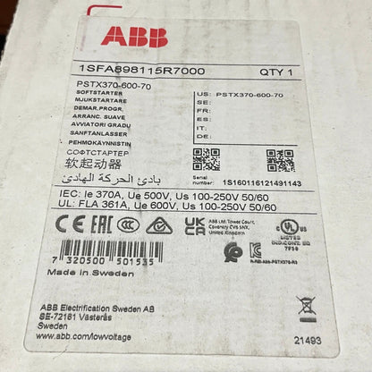 ABB PSTX370-600-70 High Performance Soft Starter - 1SFA898115R7000-High Performance Soft Starter-Used Industrial Parts