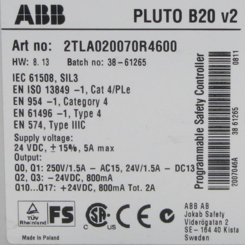 ABB Pluto B20 v2 Programmable Safety Controller-Programmable Safety Controller-Used Industrial Parts