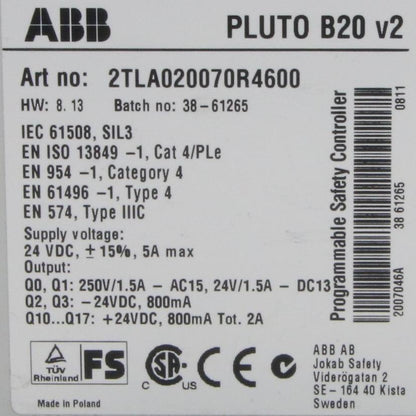 ABB Pluto B20 v2 Programmable Safety Controller-Programmable Safety Controller-Used Industrial Parts
