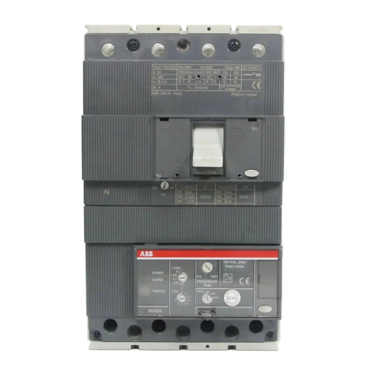 ABB T3N 250 Circuit Breaker with RC223 4p Residual Current Release-Circuit Breaker-Used Industrial Parts