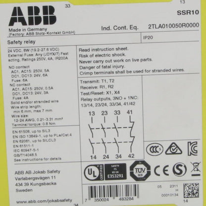ABB/Jokab Safety Sentry SSR10 Safety Relay-Safety Relay-Used Industrial Parts
