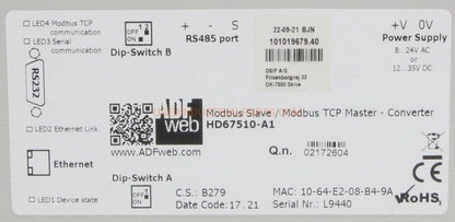 ADFWeb HD67510-A1 Modbus Slave/Modbus TCP Master - Converter-Communication Module-AE-04-05-02-Used Industrial Parts