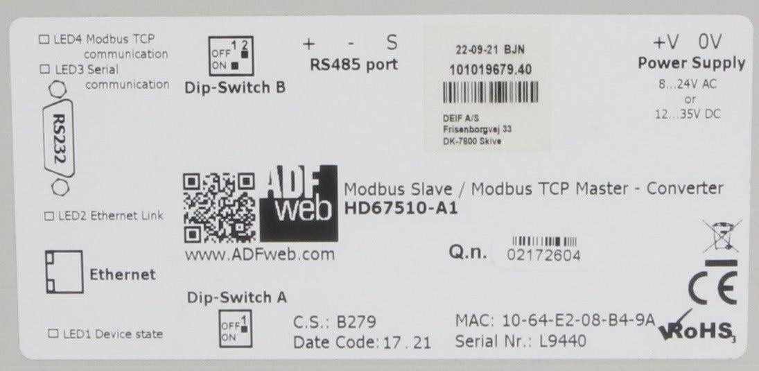 ADFWeb HD67510-A1 Modbus Slave/Modbus TCP Master - Converter-Communication Module-Used Industrial Parts