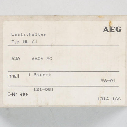 AEG HL 61 Rotary Disconnect Switch - 1314.166-Rotary Disconnect Switch-Used Industrial Parts