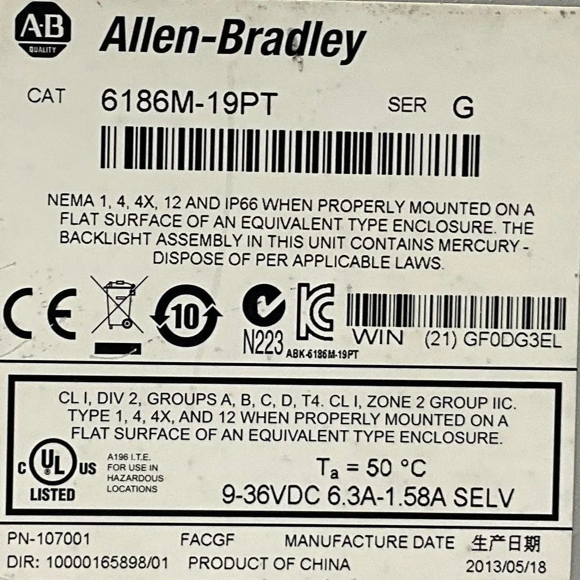 Allen-Bradley 6186M-19PT Industrial Flat Panel Monitor-Industrial Flat Panel Monitor-Used Industrial Parts