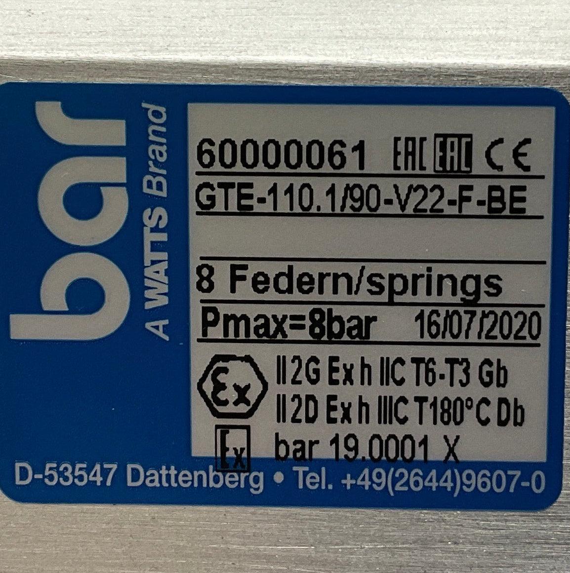 Bar GmbH GTE-110.1/90-V22-F-BE Pneumatic Twin Piston Actuator-Pneumatic Twin Piston Actuator-Used Industrial Parts