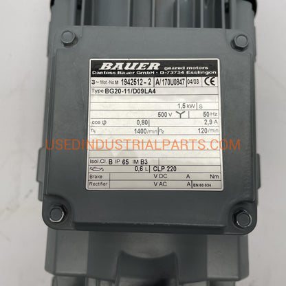 Bauer Danfoss Gear motor BG20-11-D09LA4-Electric Motors-Used Industrial Parts