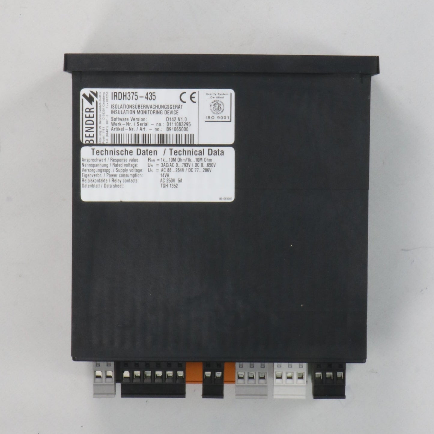 Bender IRDH375 Insulation Monitoring Device-Insulation Monitor-Used Industrial Parts