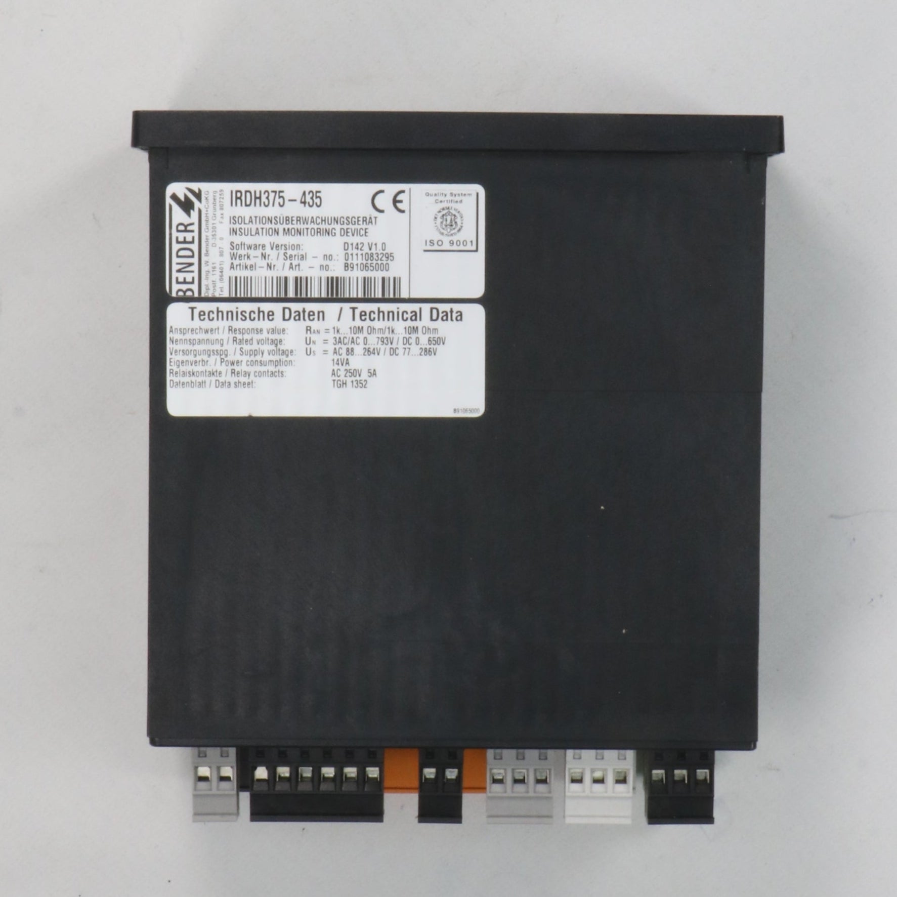 Bender IRDH375 Insulation Monitoring Device-Insulation Monitor-Used Industrial Parts