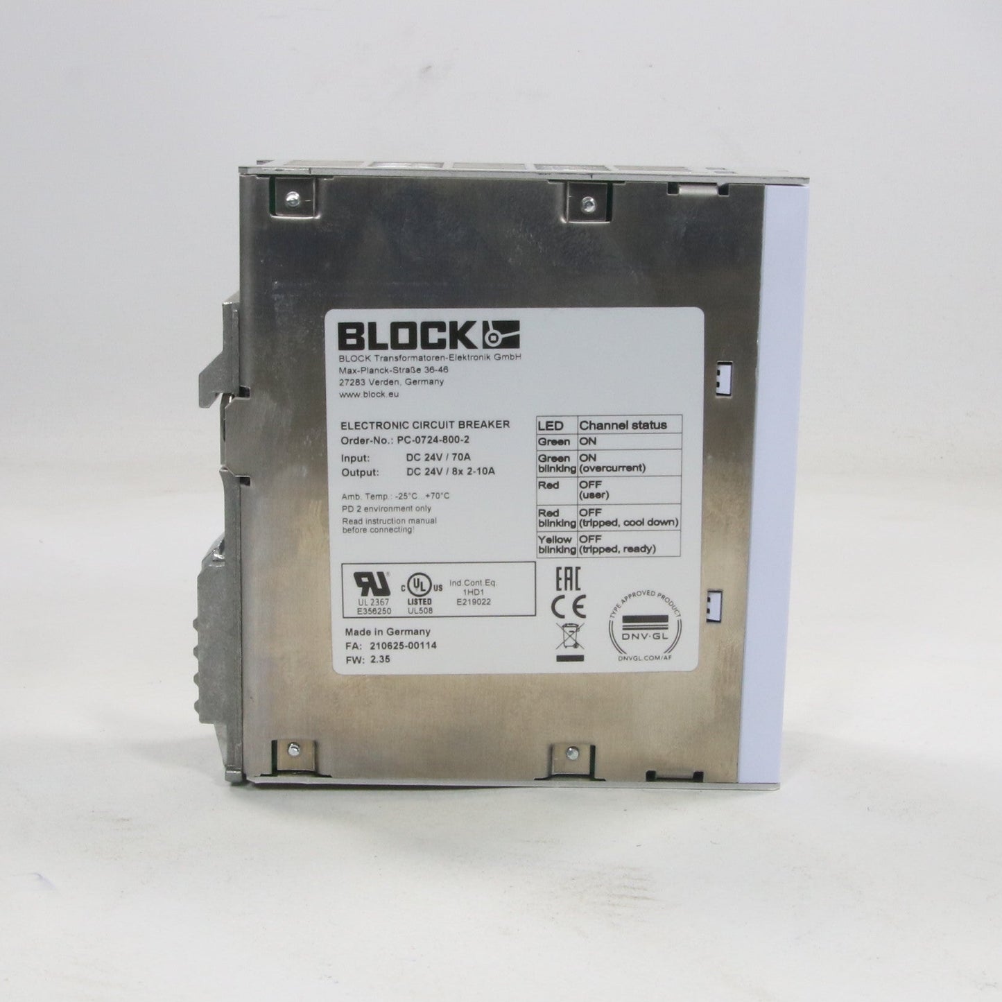 Block PC-0724-800-2 Electronic 8-Channel Circuit Breaker-Electronic 8-Channel Circuit Breaker-Used Industrial Parts