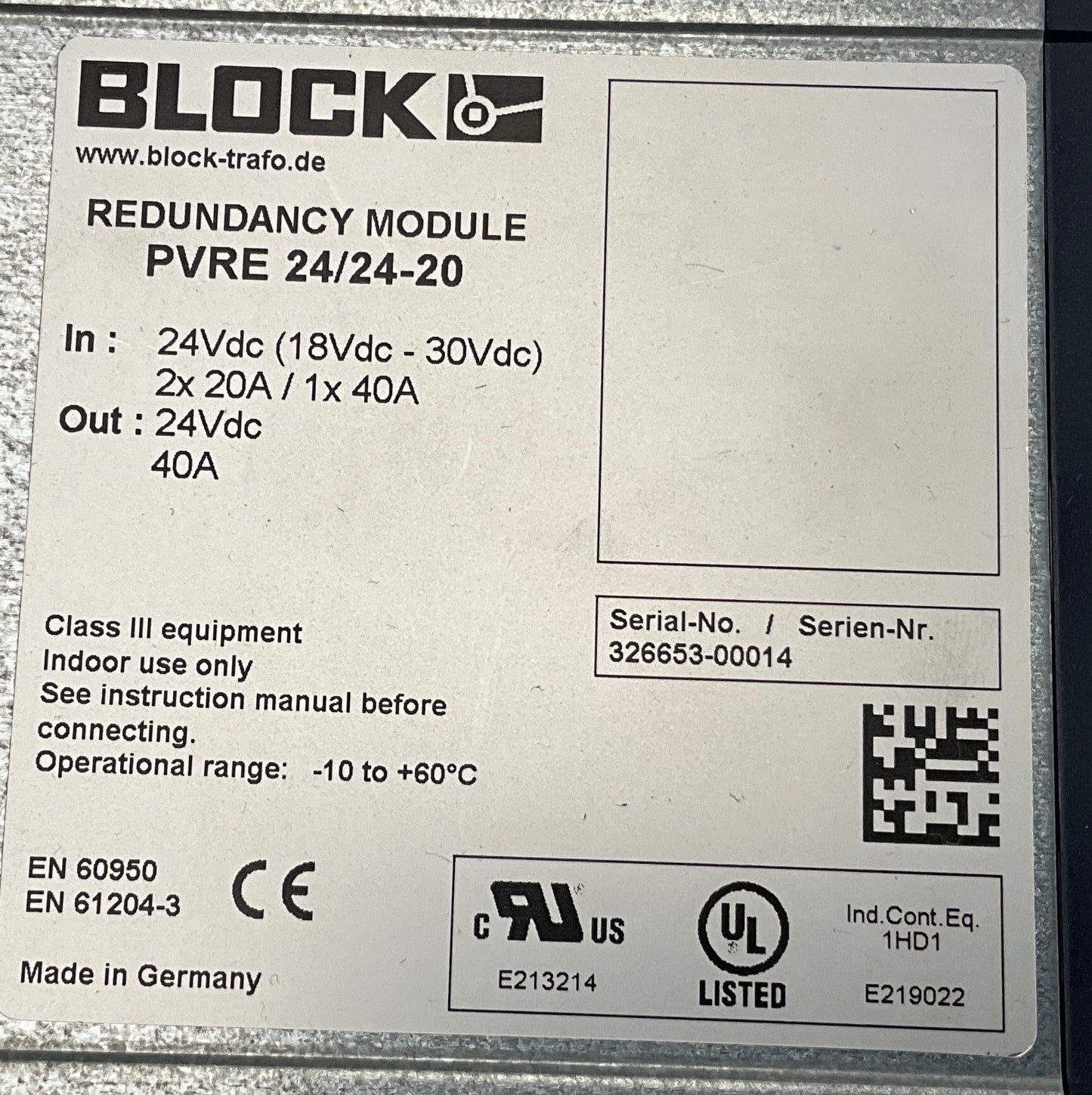Block PVRE 24/24-20 Redundancy Module-Redundancy Module-Used Industrial Parts