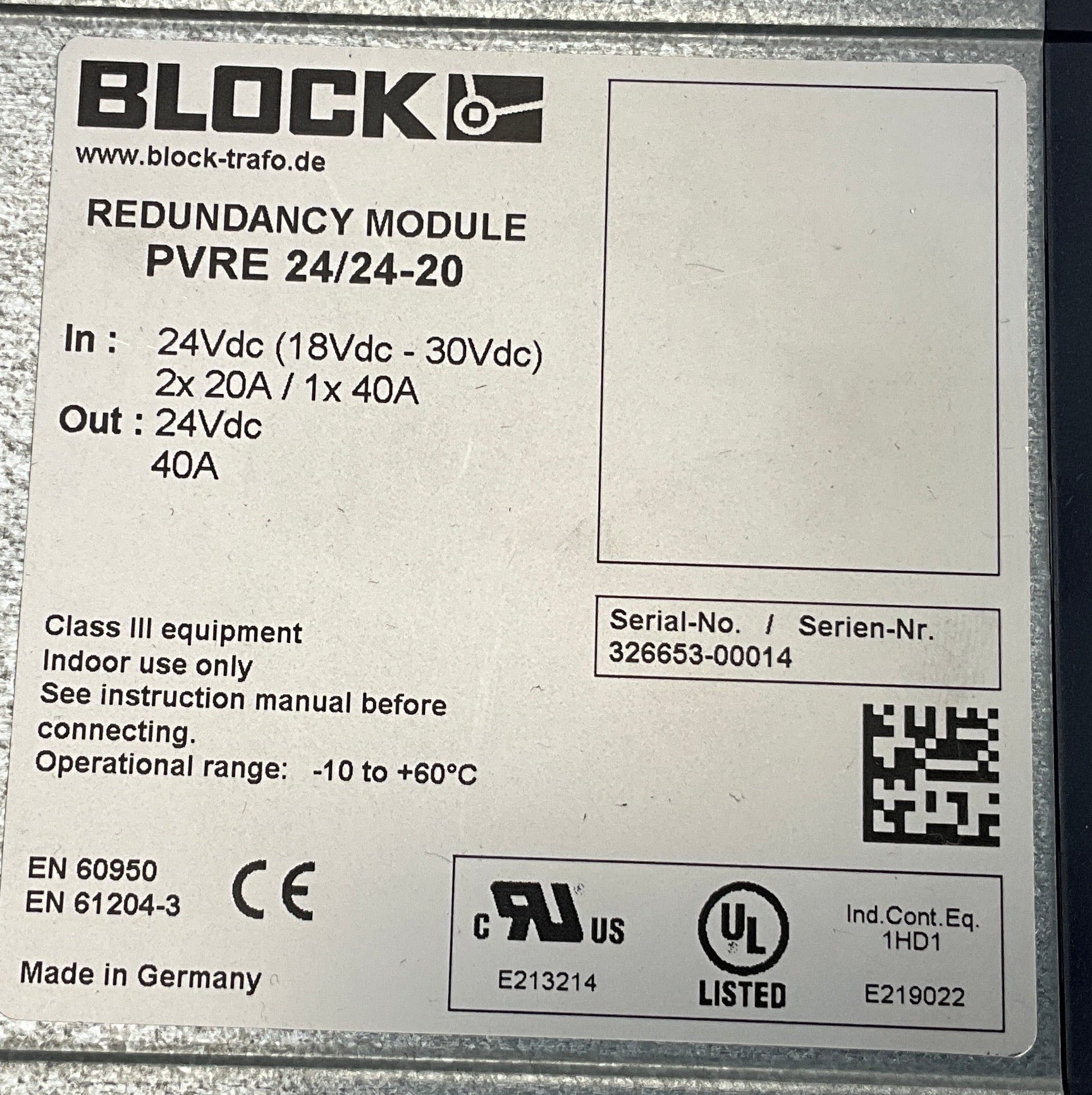 Block PVRE 24/24-20 Redundancy Module-Redundancy Module-Used Industrial Parts