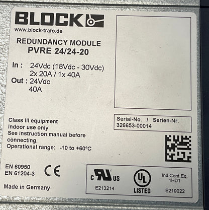Block PVRE 24/24-20 Redundancy Module-Redundancy Module-Used Industrial Parts