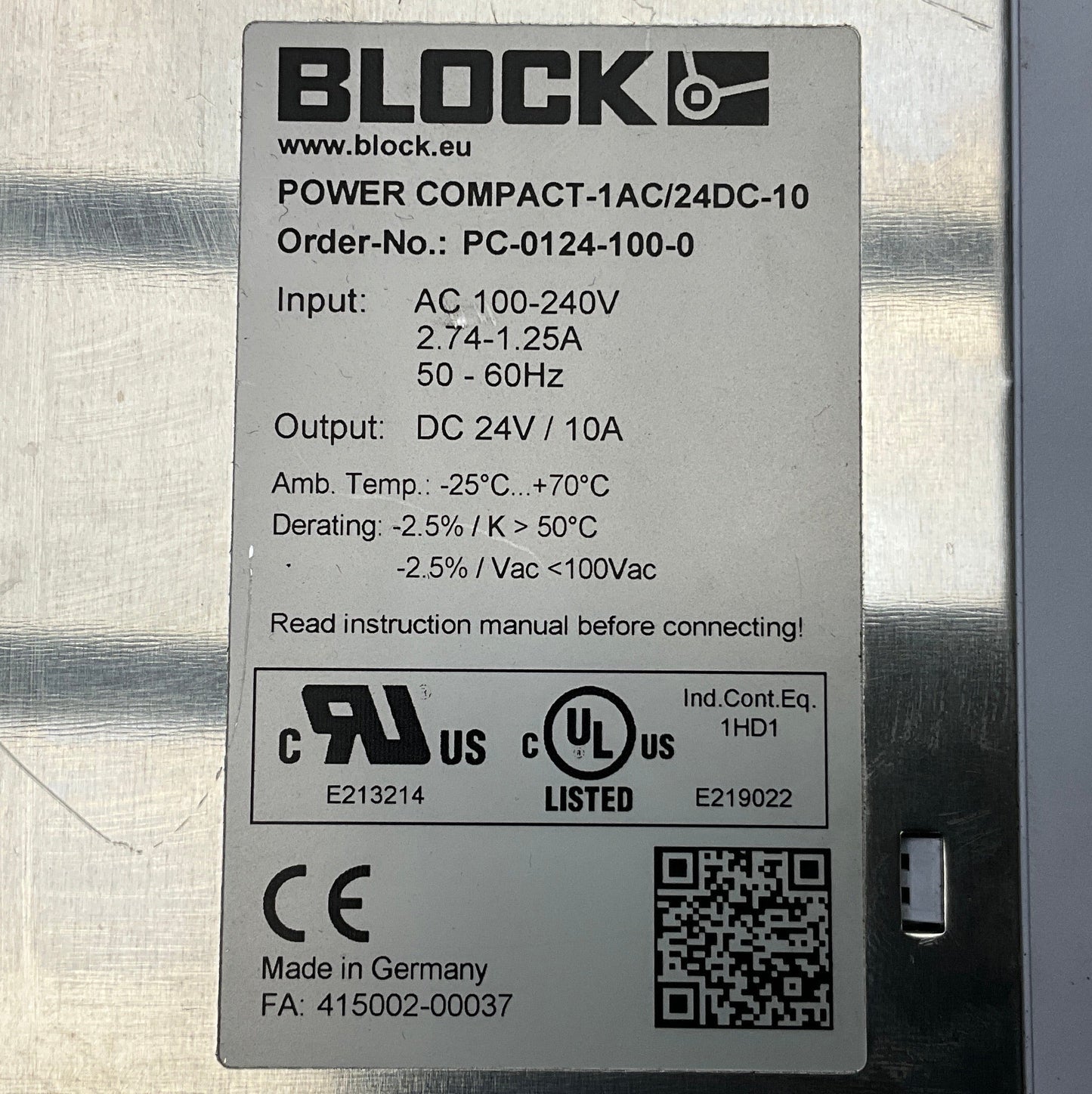 Block Power Compact - 1AC/24DC-10 Power Supply-Power Supply-Used Industrial Parts