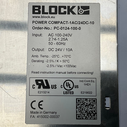 Block Power Compact - 1AC/24DC-10 Power Supply-Power Supply-Used Industrial Parts