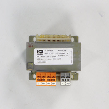 Block ST 100/4/23 Control & Safety Isolating Transformer-Control and Safety Isolating Transformer-Used Industrial Parts