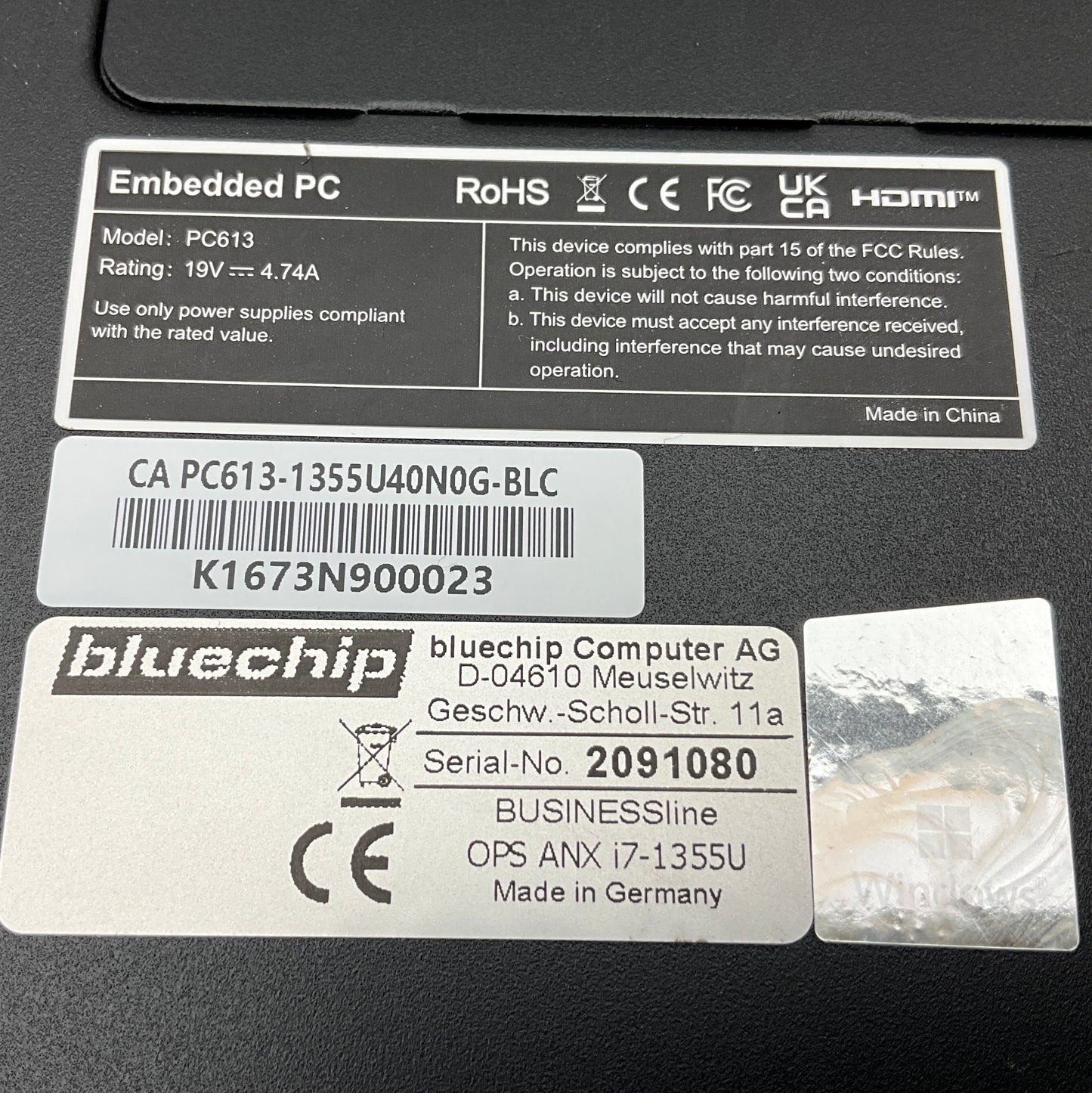 Bluechip CA PC613-1355U40N0G-BLC Embedded PC-Embedded PC-Used Industrial Parts