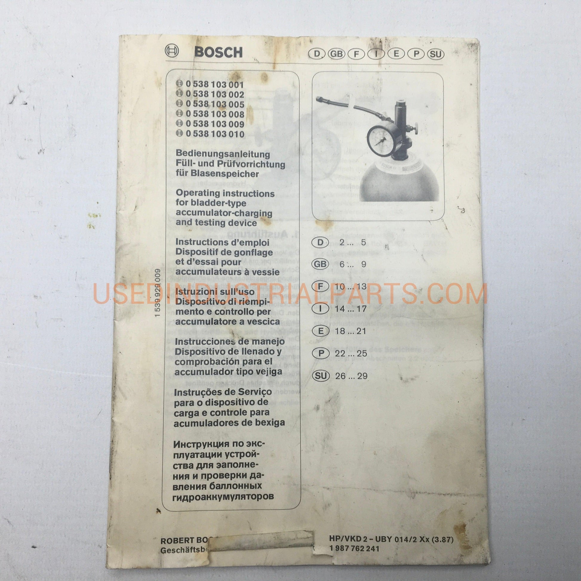 Bosch 1537 000 002 Charging Kit for Accumulator-Charging Kit-AC-02-02-Used Industrial Parts