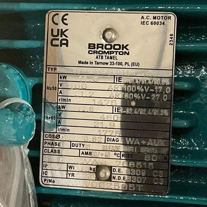 Brook Crompton WP-DF160MR Three Phase Induction Motor-Three Phase Induction Motor-Used Industrial Parts