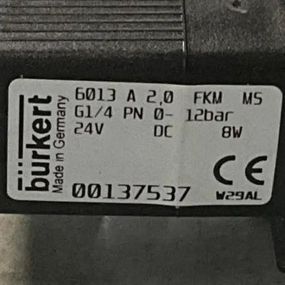 Burkert 6013 137537 2/2-Way Solenoid Valve, 24 V DC-Solenoid Valve-Used Industrial Parts