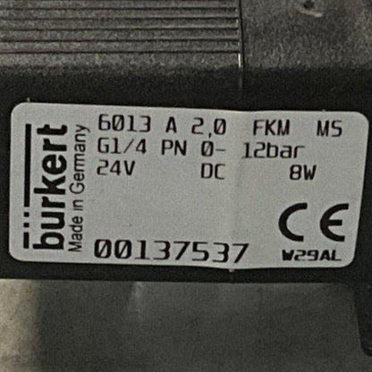 Burkert 6013 137537 2/2 Way Solenoid Valve - Direct Acting-Solenoid Valve-Used Industrial Parts