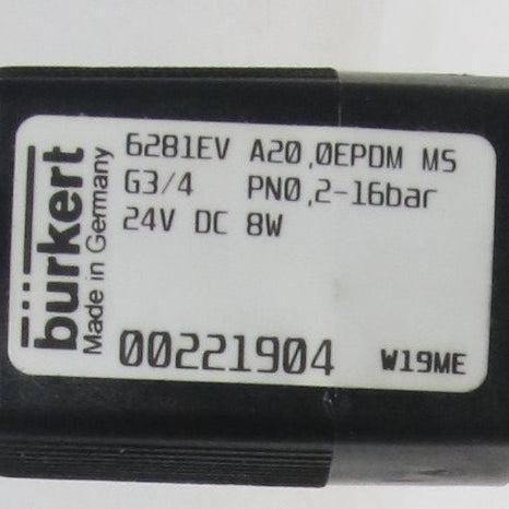 Burkert 6281EV Servo Assisted Solenoid Valve-Servo Assisted Solenoid Valve-Used Industrial Parts