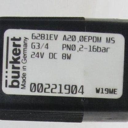 Burkert 6281EV Servo Assisted Solenoid Valve-Servo Assisted Solenoid Valve-Used Industrial Parts