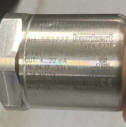 Burkert 8316 Pressure Transmitter 563177-Pressure Transmitter-Used Industrial Parts
