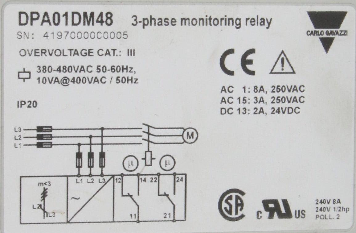 Carlo Gavazzi DPA01 DM48 3-Phase Monitoring Relay-Phase Monitoring Relay-Used Industrial Parts