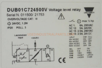 Carlo Gavazzi DUB01C724500V Voltage Level Relay-Voltage Level Relay-AD-05-03-Used Industrial Parts