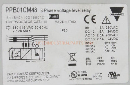 Carlo Gavazzi PPB01CM48 3-Phase Voltage Level Relay-3-Phase Voltage Level Relay-AA-02-05-Used Industrial Parts