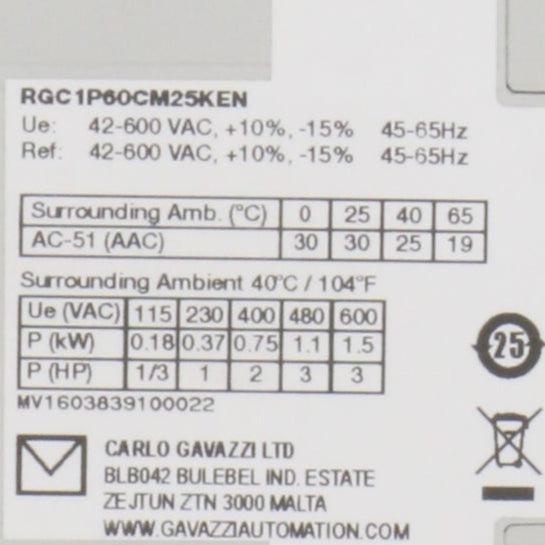 Carlo Gavazzi RGC 1P60CM25EN Solid State Relay-Solid State Relay-Used Industrial Parts