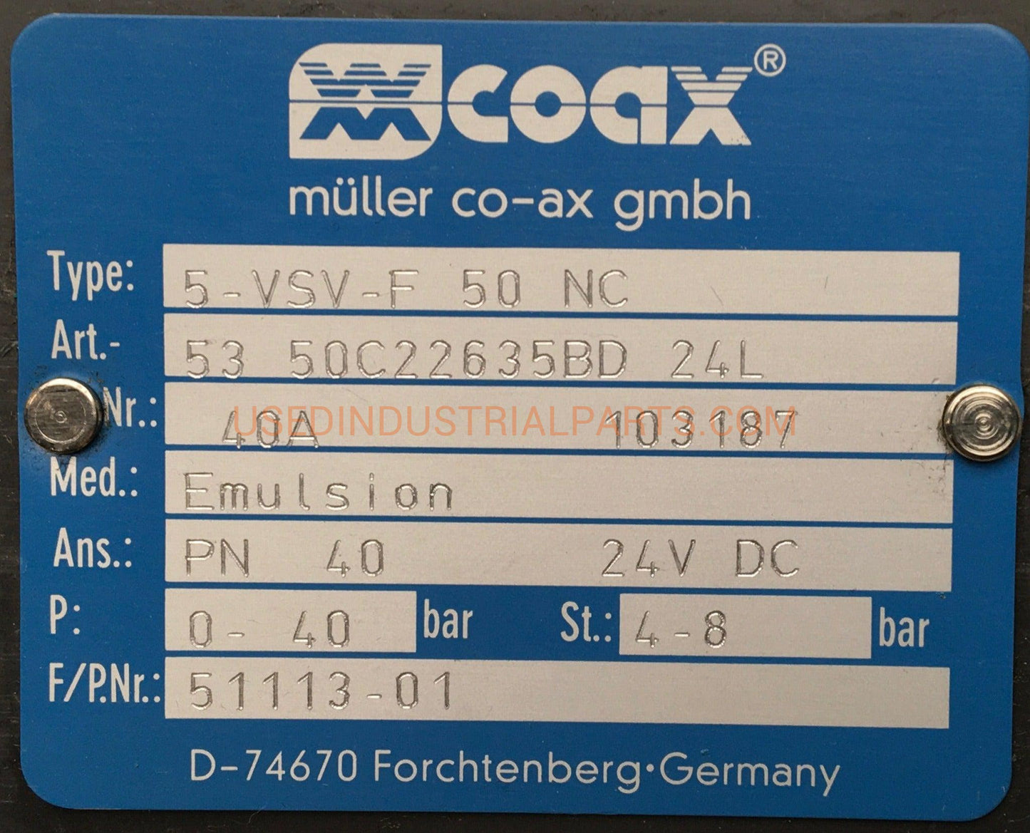 Coax Muller Two Way Coaxial Externally Controlled Valve 5-VSV-F 50 NC-Coaxial Externally Controlled Valve-DB-03-02-Used Industrial Parts