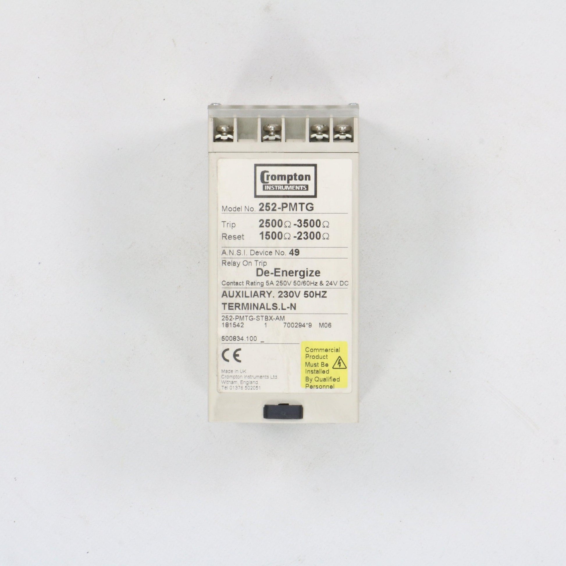 Crompton Protector 252-PMTG De-Energize Relay-De- Energize Relay-Used Industrial Parts