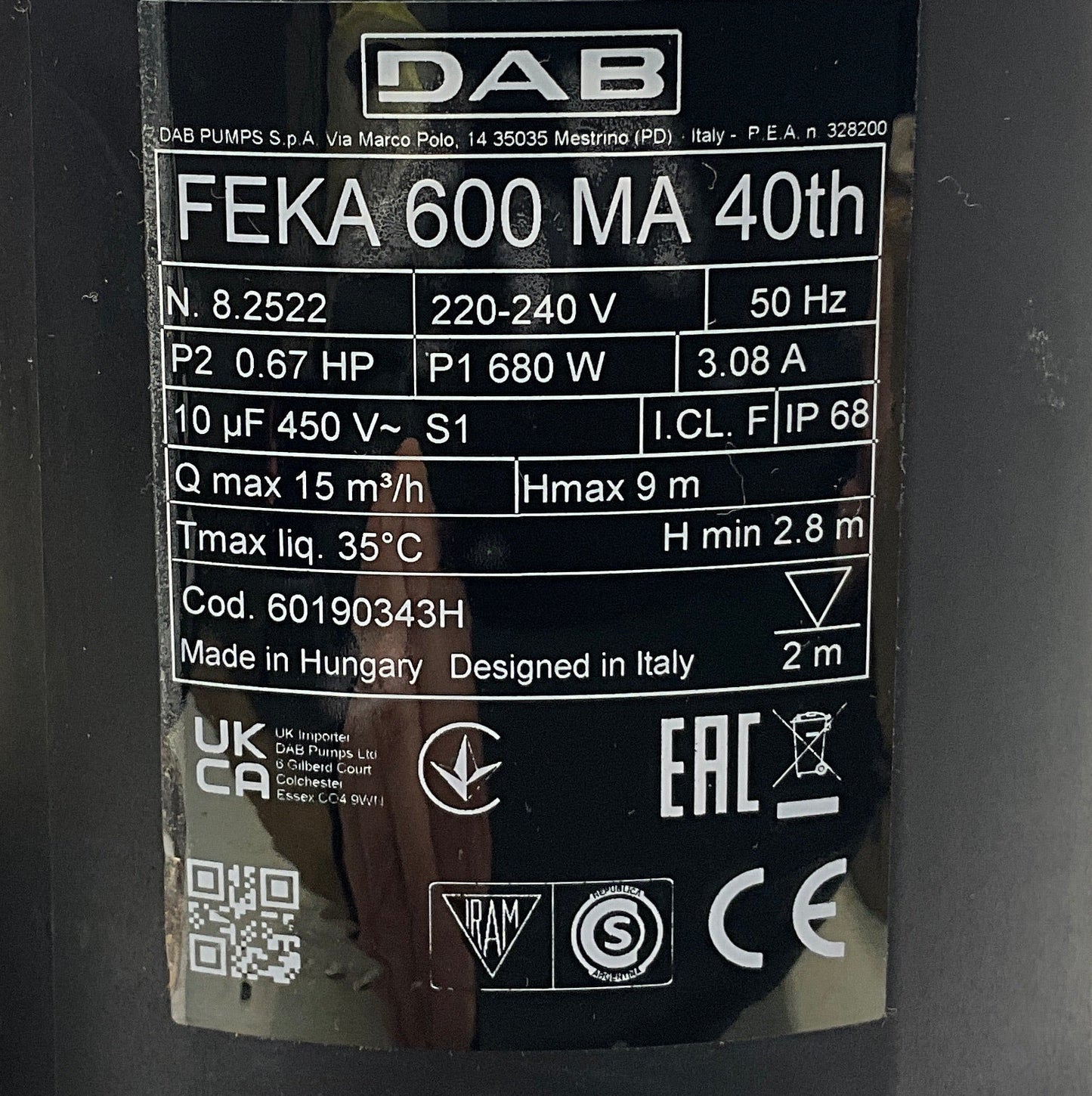 DAB Feka 600 MA 40th Submersible Waste Water Pump-Submersible Waste Water Pump-Used Industrial Parts