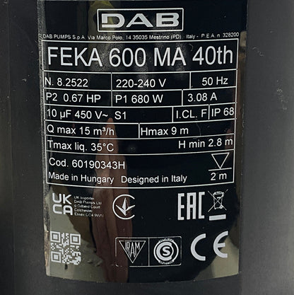 DAB Feka 600 MA 40th Submersible Waste Water Pump-Submersible Waste Water Pump-Used Industrial Parts