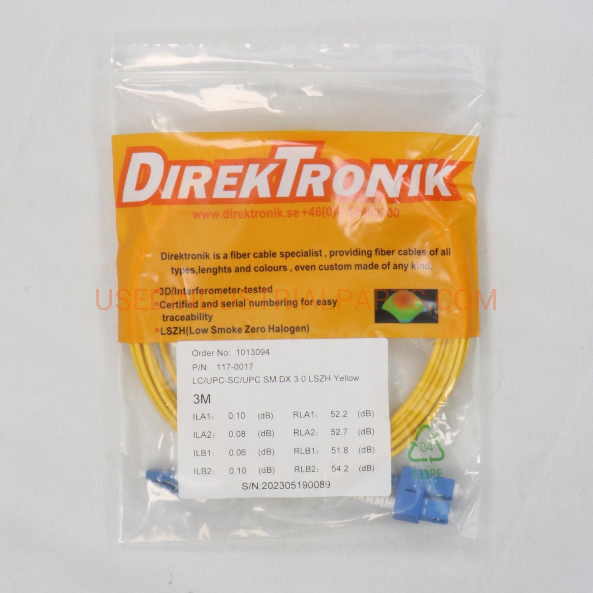 DirekTronik 117 0017 Fibre Optic Patch Cable-Fibre Optic Patch Cable-AE-04-07-01-Used Industrial Parts